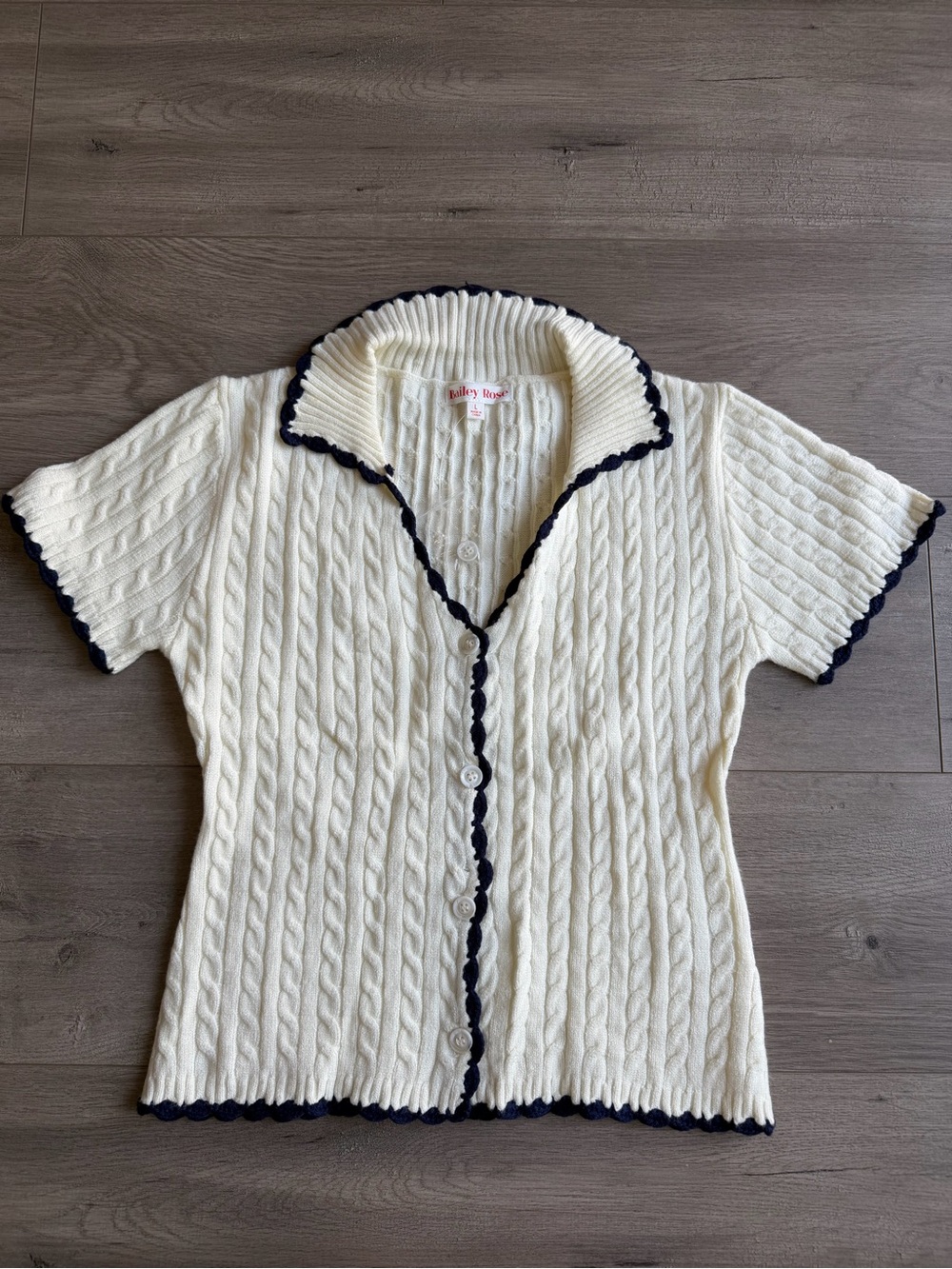 Bailey Rose Cable knit top - size large - cream/navy